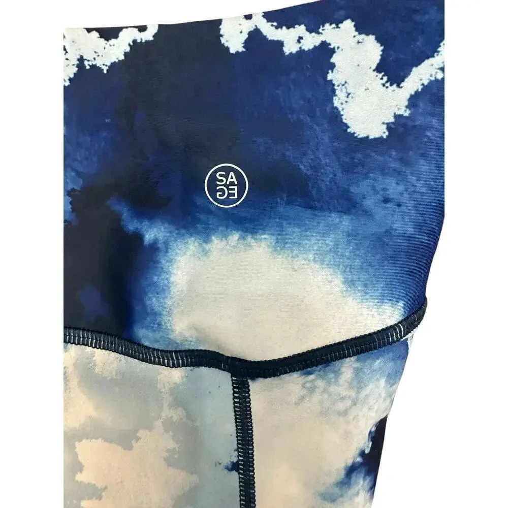 Sage Collective Blue Tie Dye Clouds Athletic Fitness Workout Leggings Size M - Picture 2 of 4